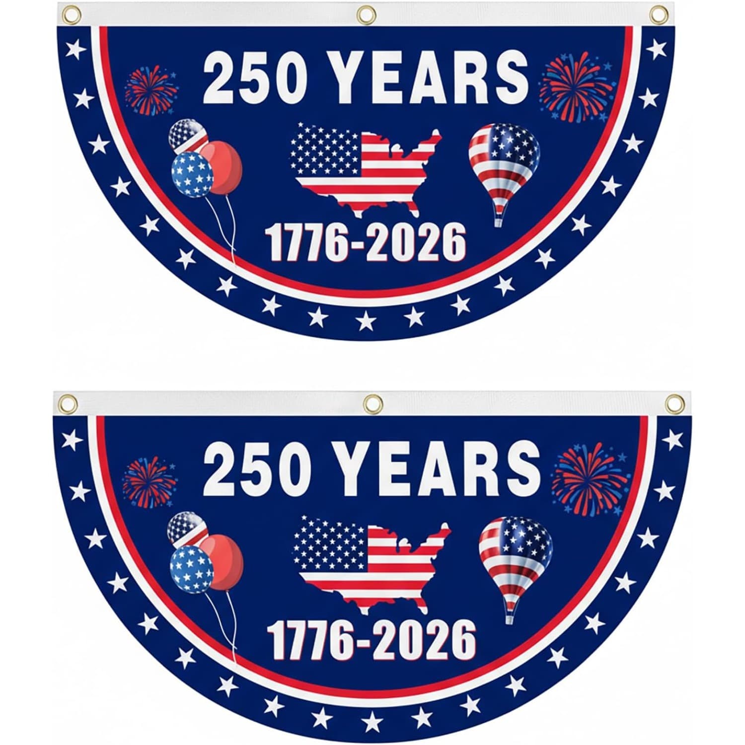 TEMU 2d Flat, 2-pack 250th American Anniversary Bunting Flags, Usa 1776-2026 Banner For Patriotic Outdoor Garden & Porch Decorations