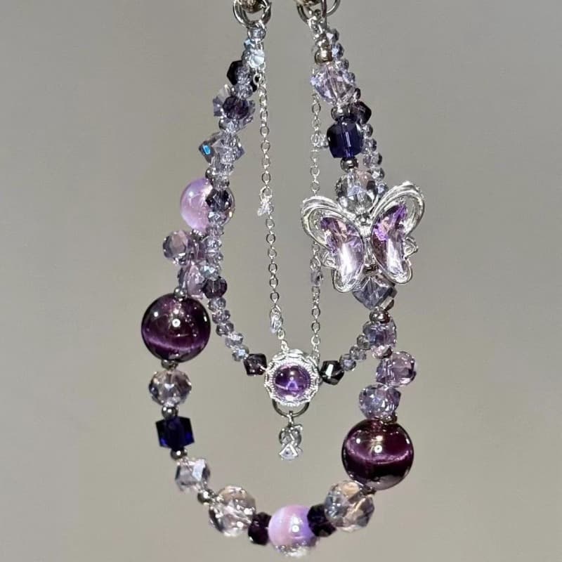 TEMU [ And Dream] Luxury Purple Beaded Mobile Phone Chain Pendant Heavy Temperament -match Exquisite High-end Love Tassel Bag Pendant