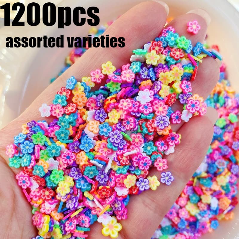 TEMU 1200pcs Very Exquisite Flower Diy Art Soft Pottery Pieces, (random Color)3d Polymer Pieces For Slime, Nail Art Decoration Supplies