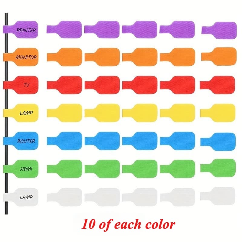 TEMU 70pcs Large Cable Labels - Self-adhesive, No Residue, Optional, For Desktop Wire Neat, Office, Home, Studio - Organize Wires, Keys, , - Reusable Wire Management Labels