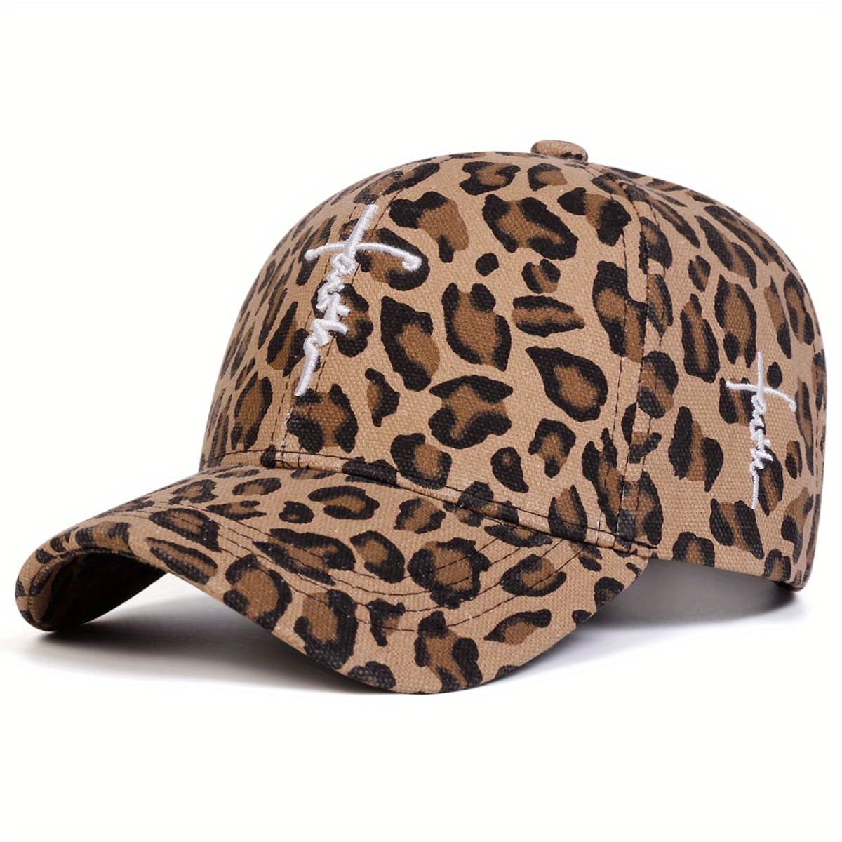 TEMU 1 Women's Letter Cross Leopard Print Baseball , Outdoor Adjustable Fashion Casual Hat, Suitable For Spring And Summer , Travel, And Beach Vacations