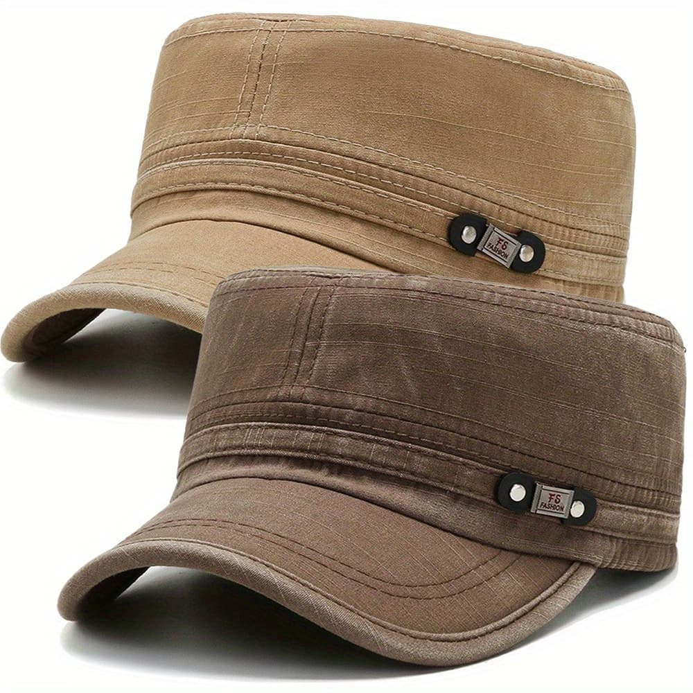 TEMU 2 Men's Outdoor Flat Caps, Spring And Hats, Casual Flat Caps, Duckbill Hats - Adjustable Trucker Hats