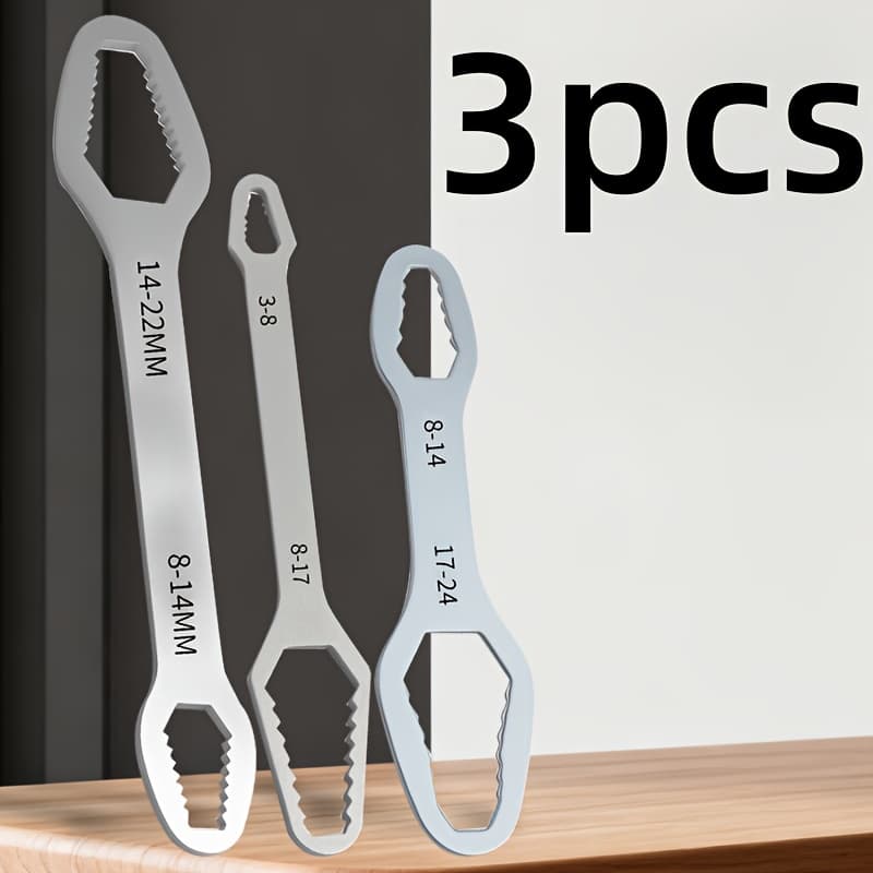 TEMU 3pcs Heavy Duty Double Head Wrench Set - Double Head Open End Wrench With Self-tightening , Box End Wrench, French Adjustable Wrench And Screwdriver Bit - High Hardness Short Handle Set