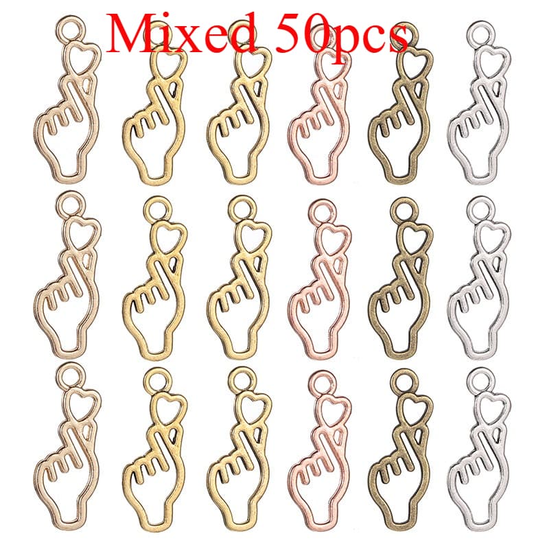 TEMU 50--100pcs/bag Openwork Heart Hand Charm, Colorful I Love You Sign Pendant For Jewelry Making, Retro Alloy Gesture Keychain For Necklace Diy Cute Beads