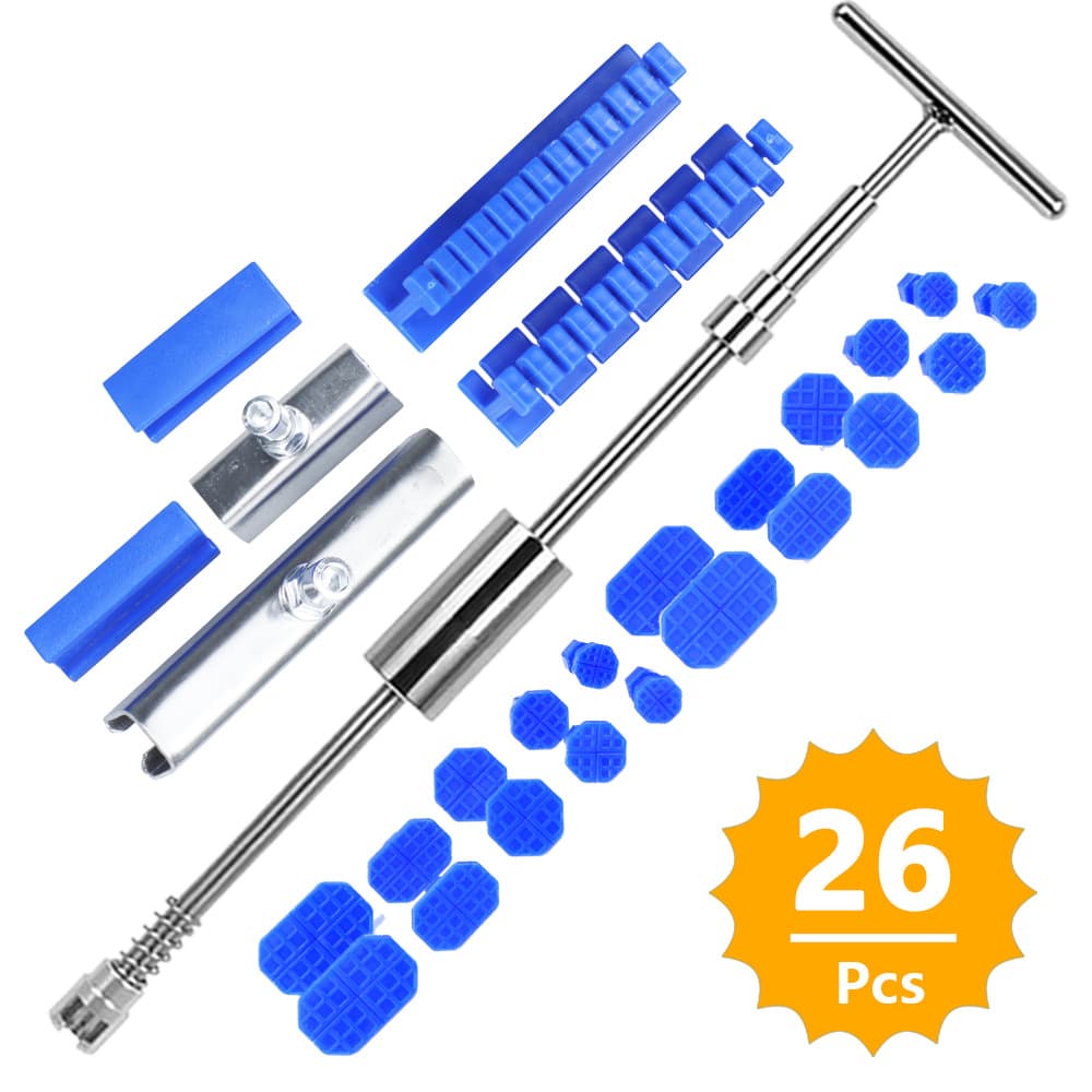 TEMU 19-inch Car Dent Repair Tool, 2-in-1 Adjustable Dent Puller, Long T-shaped Design For Paint-free Removal Of Small Dents, Includes 26 Spacer Pieces Without Glue