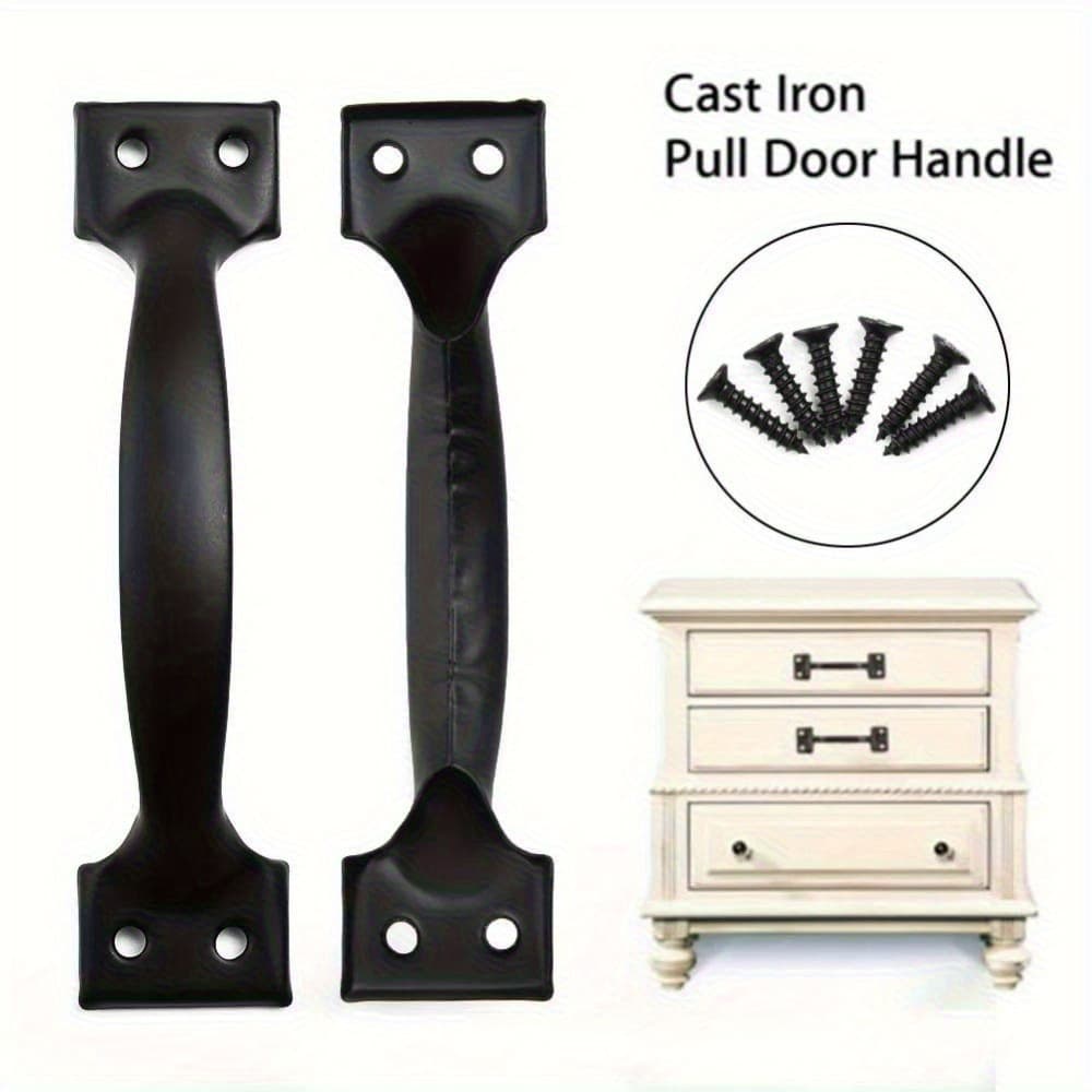 TEMU 1 Pair Black Cast Iron Door Handle With Mounting Screws- Suitable For Garage, Barn And Home Shed Doors Sturdy Metal Art- , Garage Door Hardware| Classic Door Design| Durable Metal Structure