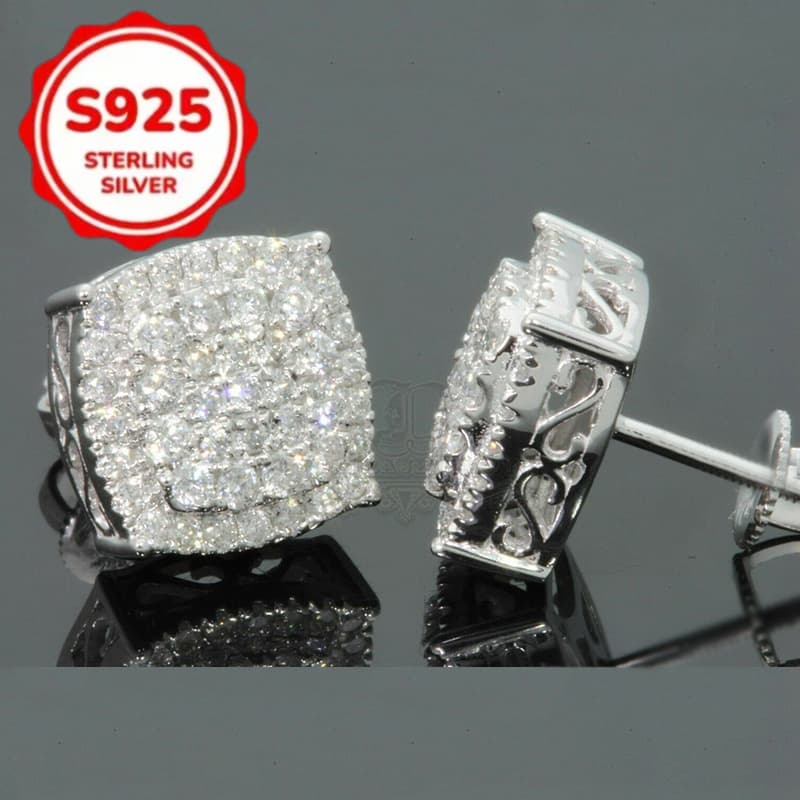 TEMU 1/ 1 Pair Of 925 Sterling 925 Silver Bohemian Retro Geometric Square Earrings, Designed Specifically For Men And Women, Suitable For Daily Life, Gift , Wedding Accessories