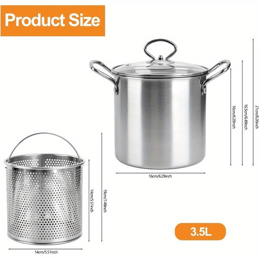 TEMU 3.5l Deep Fryer Pot With Oil Drip Drainer Stainl Steel Fryer Pot With Lid And Basket Deep Frying Pot For Party Restaurant Kitch