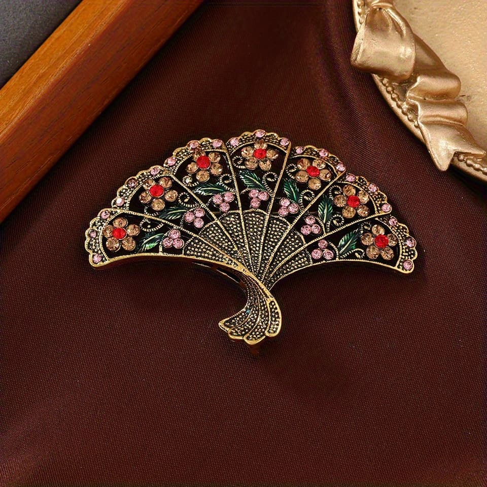 TEMU Elegant Vintage--shaped Brooch With Sparkling Multicolor Rhinestones - Chic Women's Fashion Accessory, Ideal For Weddings & Formal Events