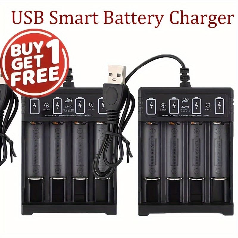 TEMU Aa/ Aaa Battery Charger For 1.2v Ni-mh, Smart Charging With Overcharge Protection, Portable Design, Independent Slots With 4 Slots, Family Use