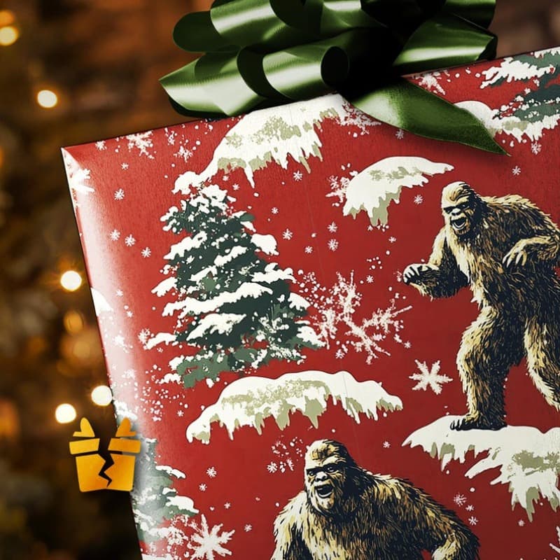 TEMU 1 Roll Extra Large 58"x23" Sasquatch Surprise Gift Wrapping Paper Roll - -themed Luxury Vintage Holiday Christmas Wrap, Large Presentation Packaging For Birthdays, Parties, For (pp Material, )