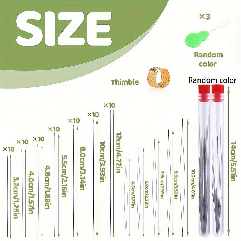 TEMU 70-pack Beaded Needle Set With Long Straight Shaft, 5-sized Open Folding Bead Weaving Needles With Storage Box For Diy Bracelets And Crafts