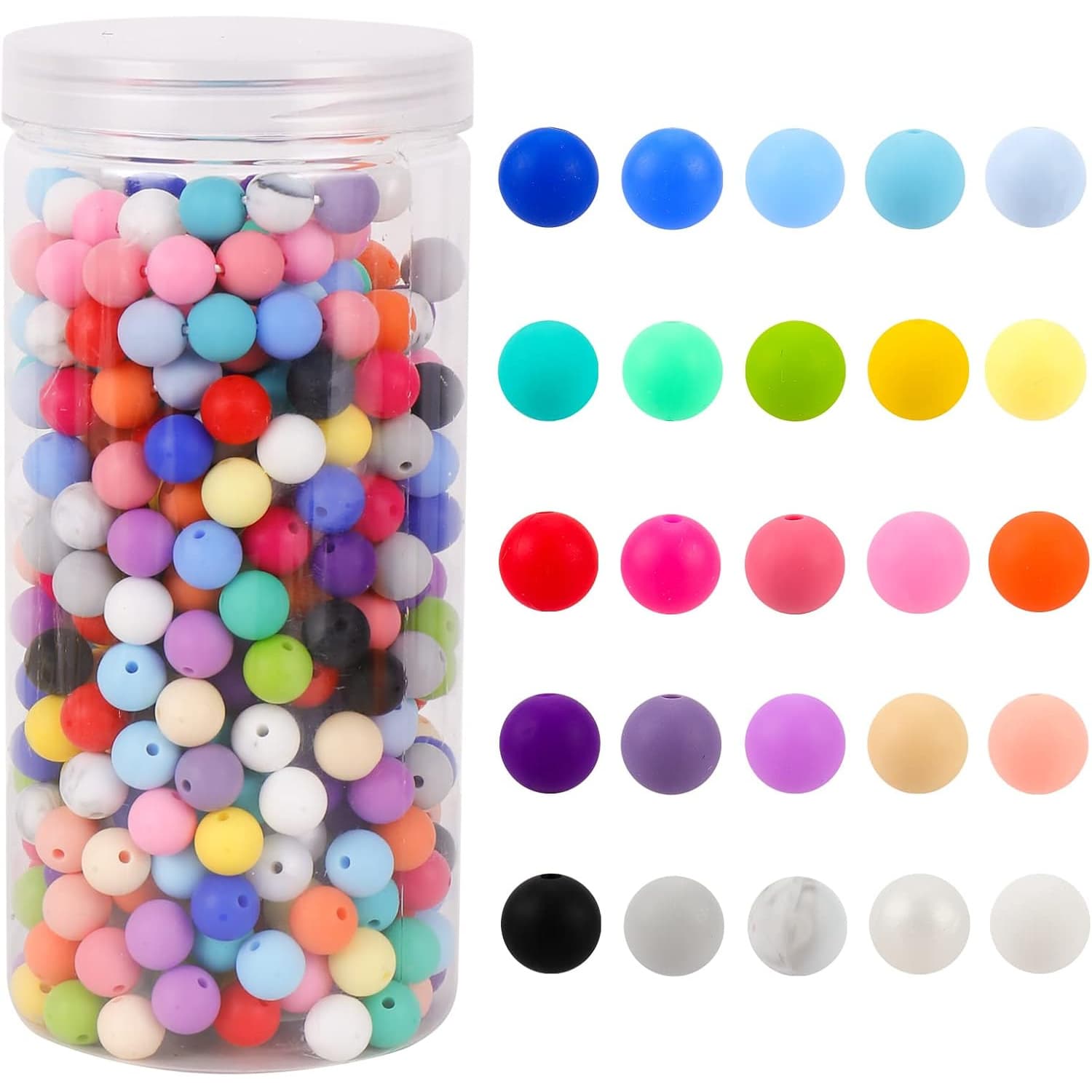 TEMU 450pcs Silicone Beads 15mm Kit - Round, Multicolor Beads For Keychain, Necklace And Bracelet Making