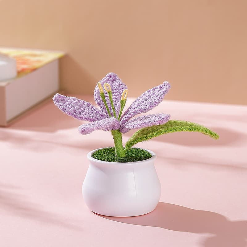TEMU Handmade Potted Lilies, Faux Yarn Flowers, Perfect For Birthday Gifts, Valentine's Day Presents, And Tulip Arrangements