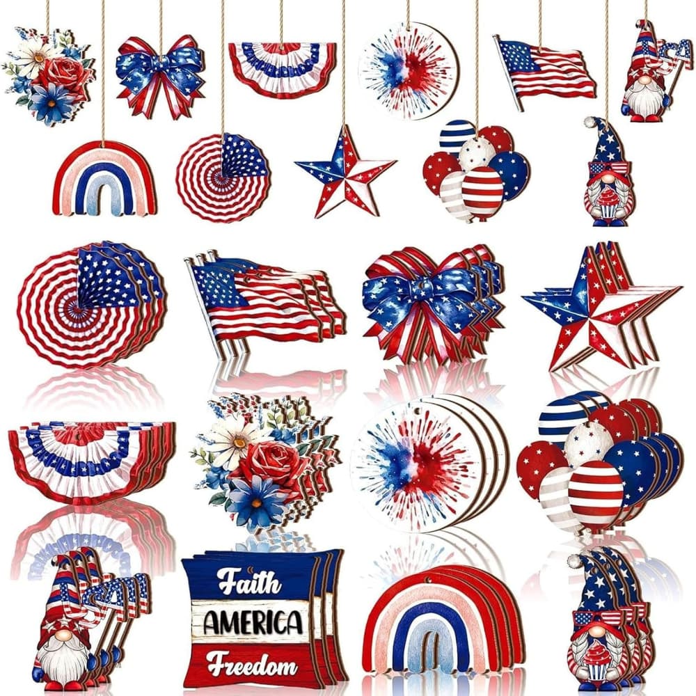 TEMU Set Of 24 Patriotic Wooden Ornaments For The , Complete With Ropes For Hanging, Perfect For Day And Memorial Day Celebrations