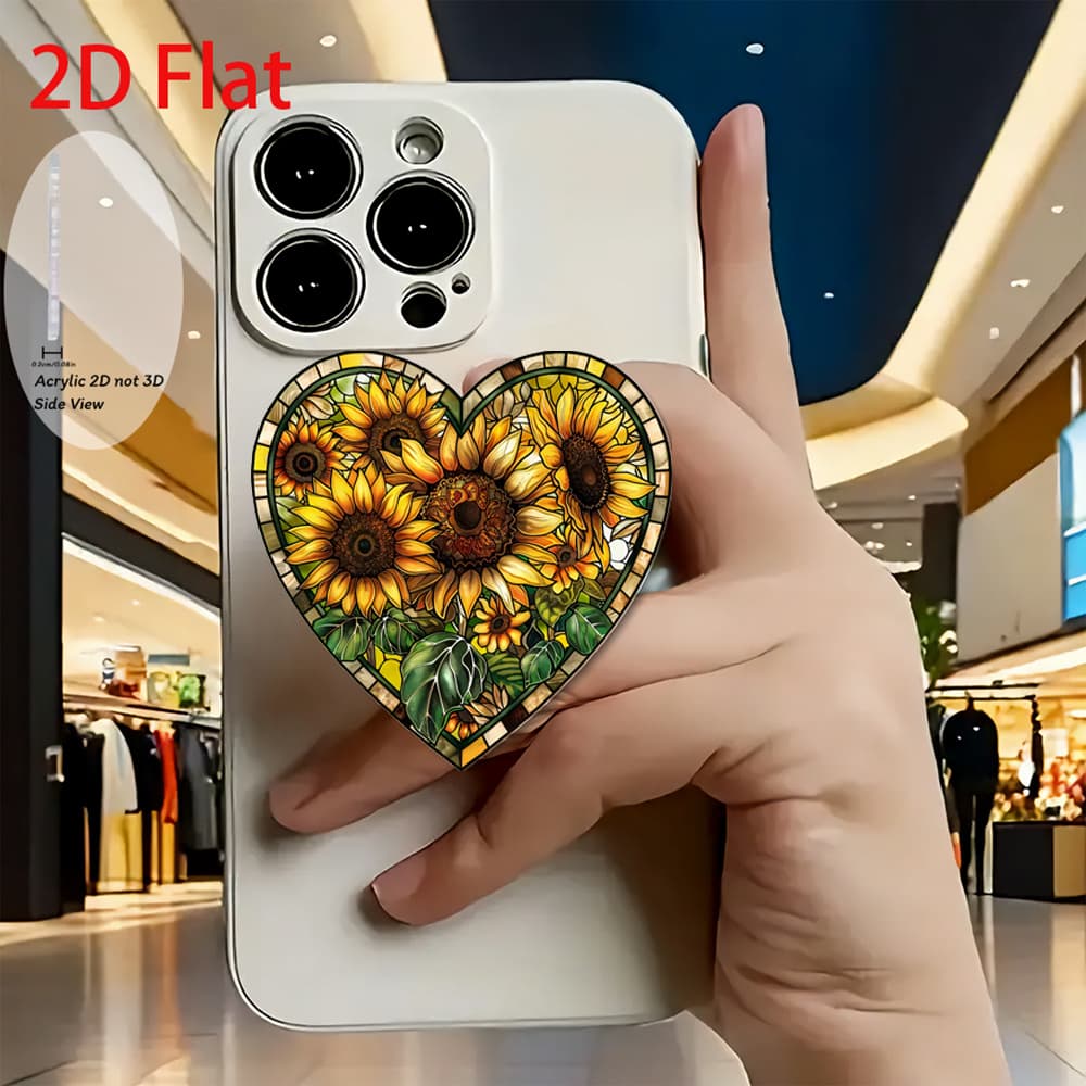 TEMU 2d Flat Fashionable -shaped Sunflower Acrylic Retractable Mobile Phone Holder, Pop-up Mobile Phone Holder