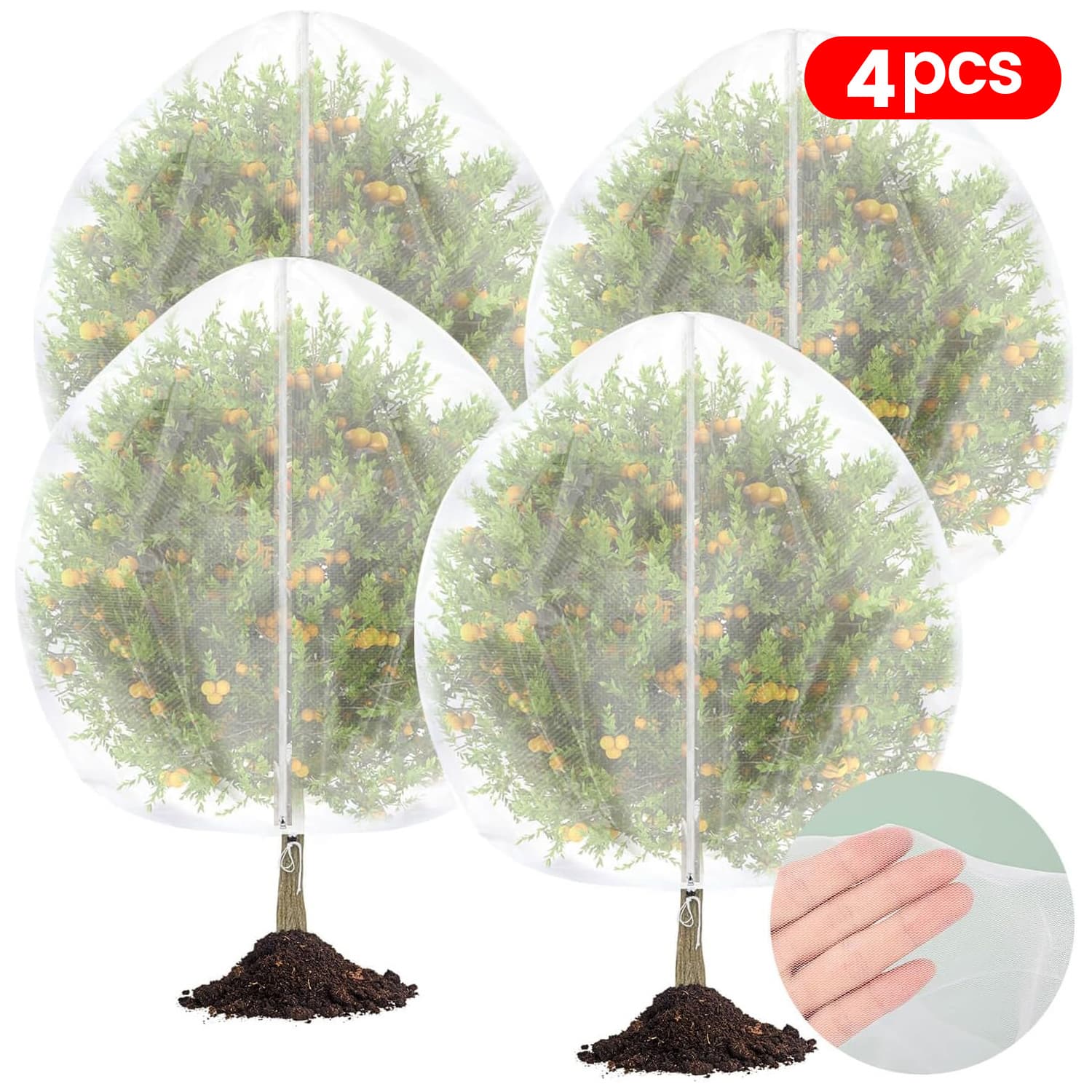 TEMU Garden Netting Barrier With Drawstring & Zipper - Insect & Bird Protection For Fruits, Citrus Trees & Flowers, Durable Pe Material, White, Plant Cover, Insect Net