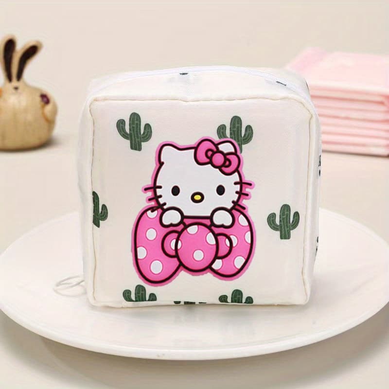 TEMU Cute Cartoon Sanitary Pad Bag, Travel Essential, Features As A Makeup Organizer, Gift Option, Fun Cartoon Design And , With Zipper Closure