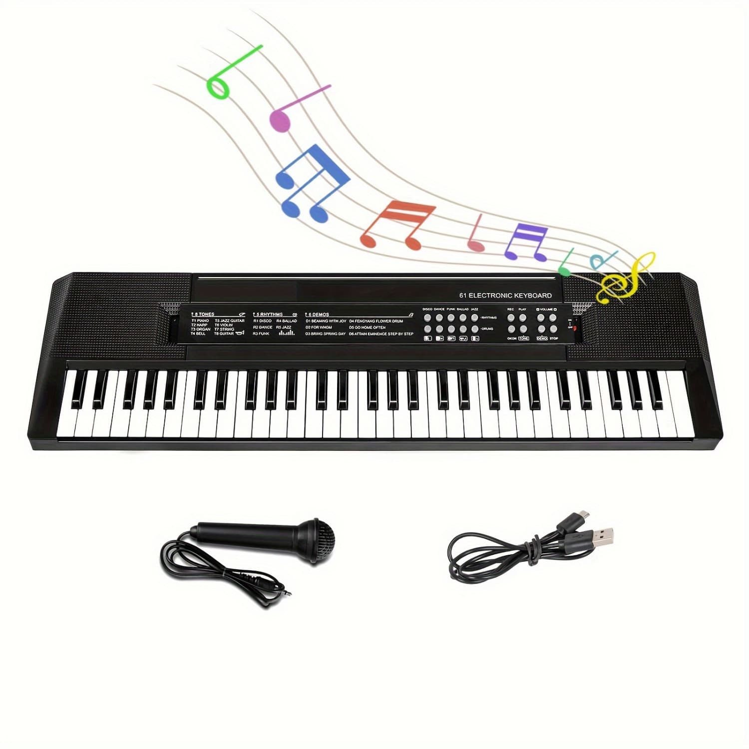 TEMU 37/ 61 Key Electronic Keyboards Digital Piano Music Keyboard With Microphone Sheet Stand For Birthday And Christmas Gift