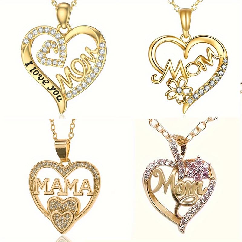 TEMU 4pcs/set Elegant And Fashionable Love Mom Pendant Necklace Valentine's Day Anniversary Gift Jewelry Mothers Day Gifts