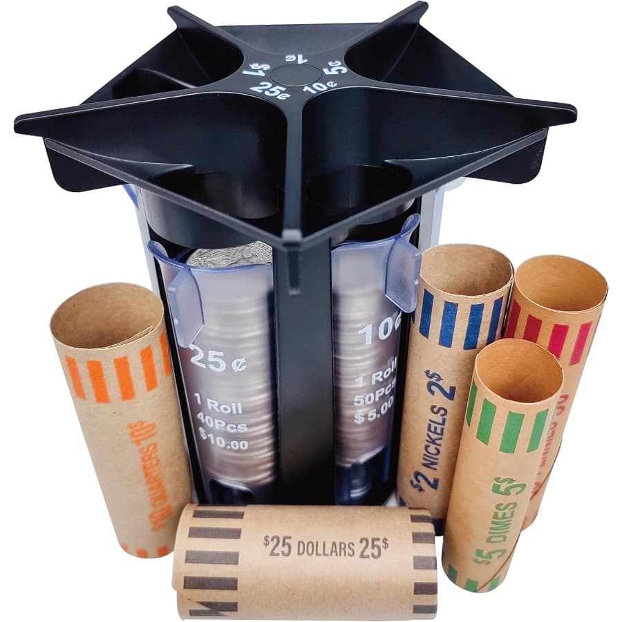 TEMU Coin Sorter Tube With Coin Wrappers 5 In 1 Change Sorter Coin Counter Machine Coin Organizer Holder Coin Roller For Pennies Quarters Dollar Quick Accurate Sorting