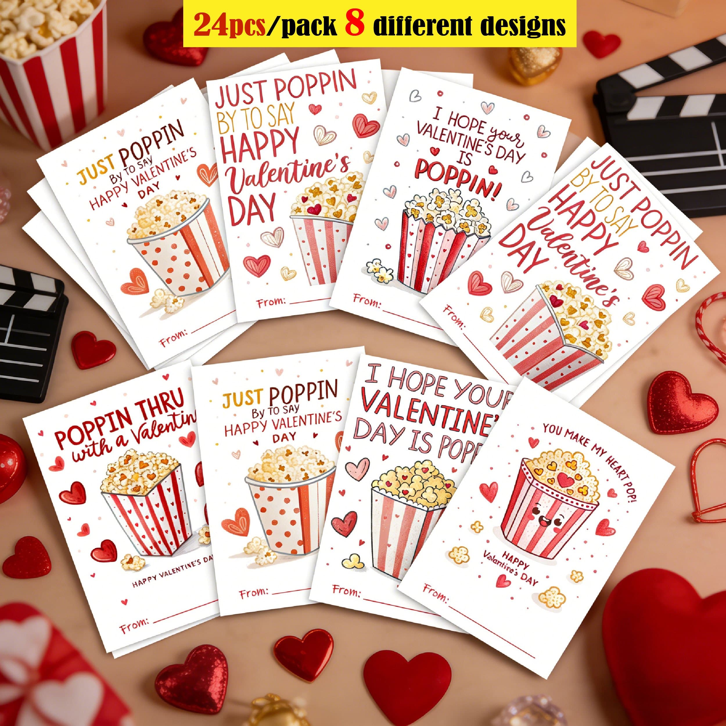 TEMU 24pcs Popcorn Theme Valentine's Day Greeting Card Set - '' Pun Funny Assorted Cards Valentine Gifts For And