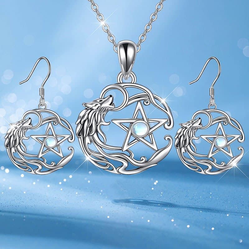 TEMU 3pcs Shining Round Wolf Earrings Necklace Party Commemorative Jewelry Exquisite Christmas Birthday Gift