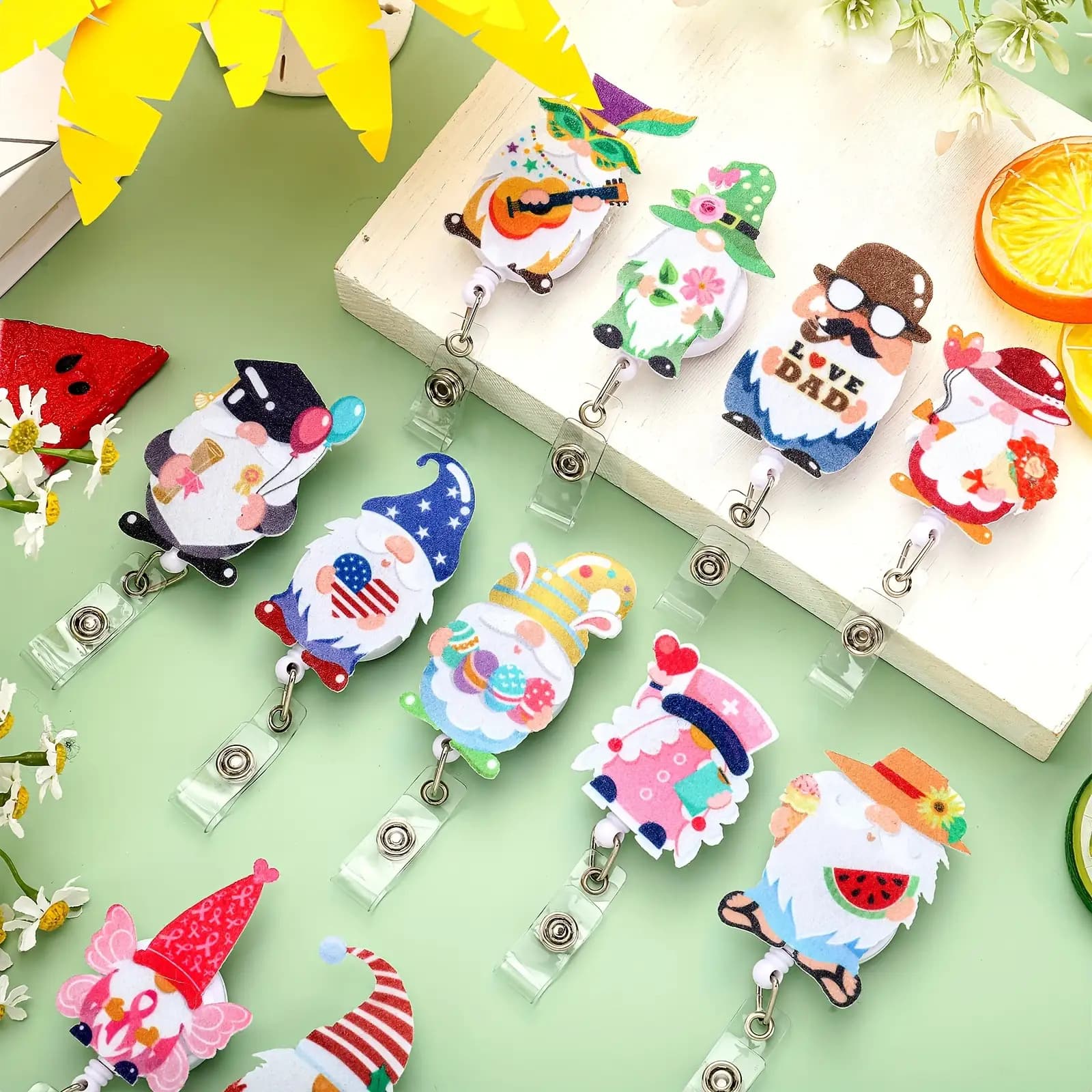 TEMU 2d 20pcs Holiday Badge Reel Retractable Season Badge Holder Humorous Cute Dwarf Badge Plush Nurse Name Id Card Holder, Suitable For Teachers Nurses Doctors Employees New Year St