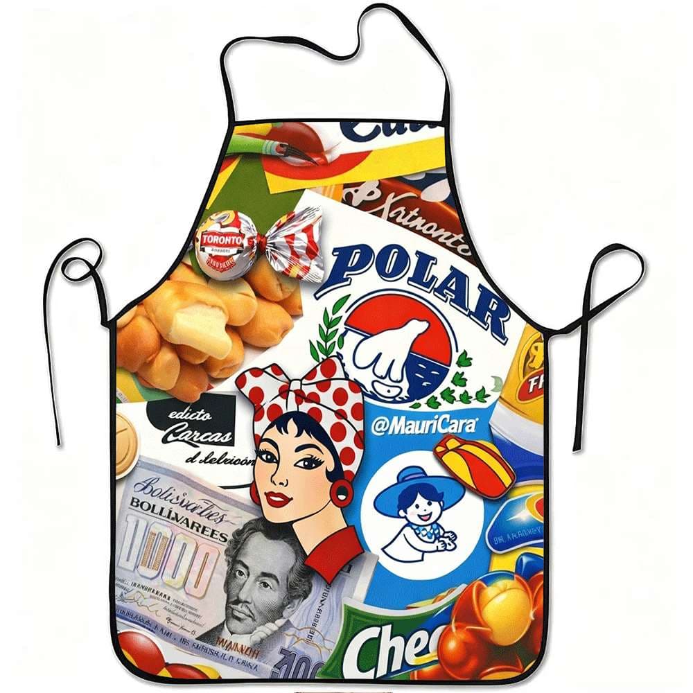 TEMU 1pc Retro Venezuelan Snacks Print Apron | Durable Polyester, Adjustable Waistband, Ideal For Kitchen Cooking, Gardening, Picking, Christmas Halloween