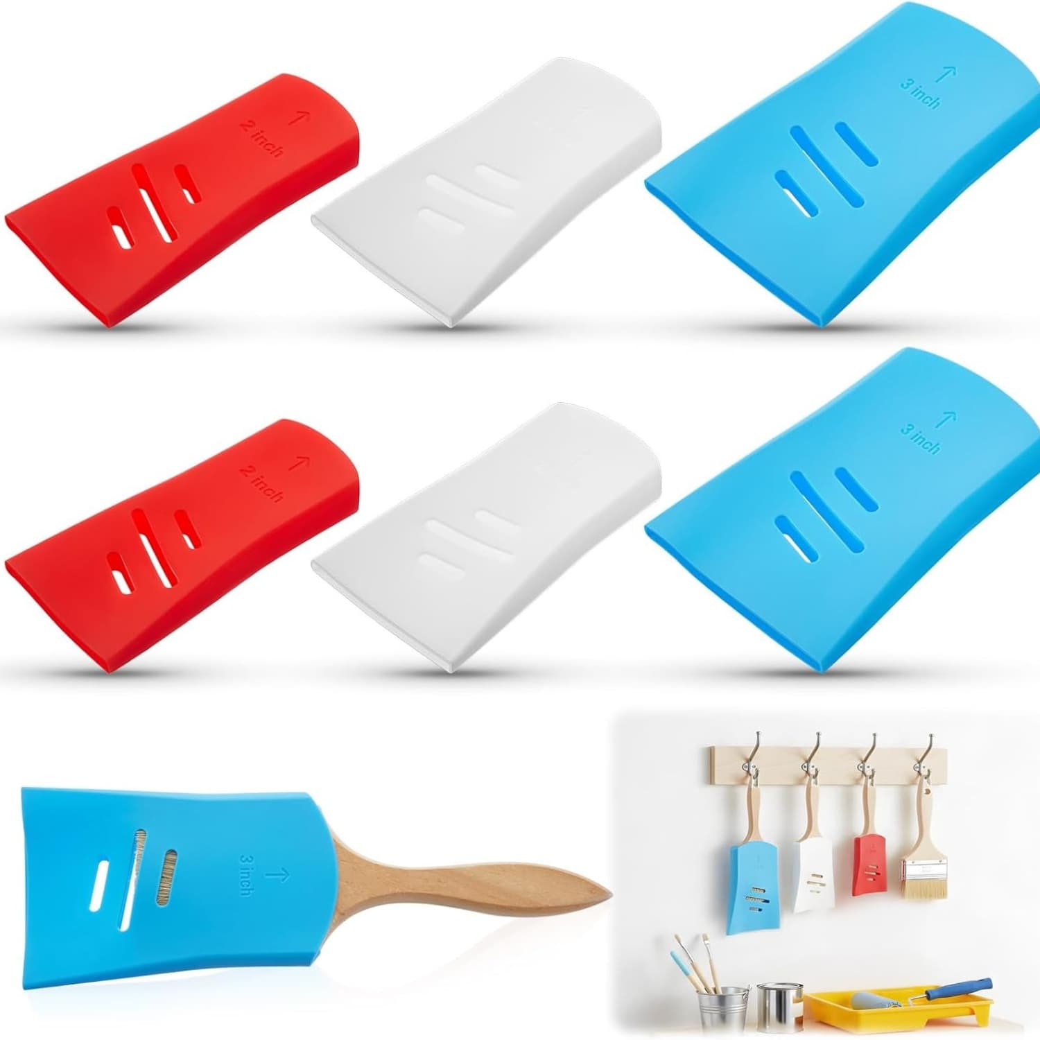TEMU 6pcs Brush Protector -grade Compatible Brush Protector Bristles & Shape Fits 2-inch/2.5-inch/3-inch Brushes Convenient Storage Blue/white/red Color Options Reusable Durable Silicone Material