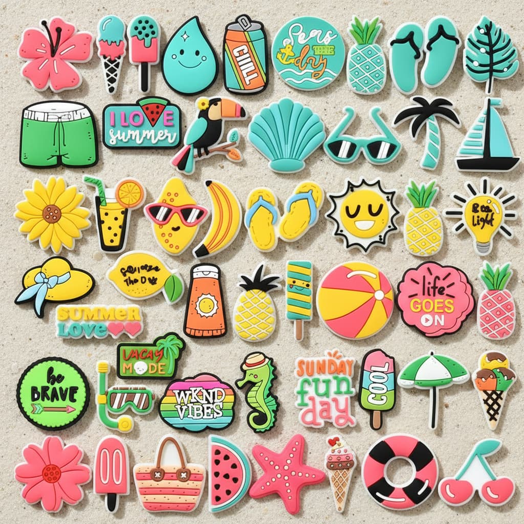 TEMU 50pcs Soft Pvc Summer Beach Vacation Theme Shoe Charms Set | Compatible With Garden Sandals, Holiday Party Favor, Without Battery