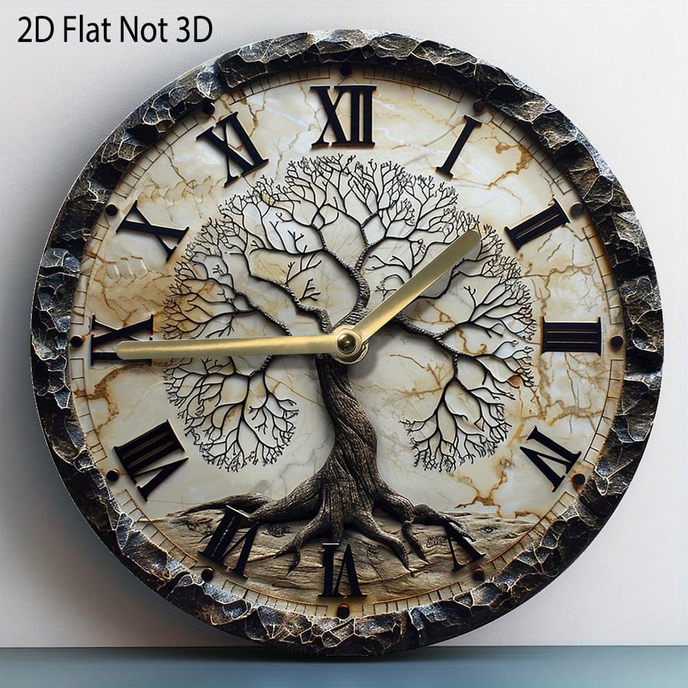 TEMU 1pc 2d Flat 8inch(20x20cm) Tree Of Life Silent Round Wall Clock Quartz Movement Winter Livingroom Apartment Dormitory Kitchen Decor Fathers Halloween Gifts Aa Battery (not Included), 2d Flat