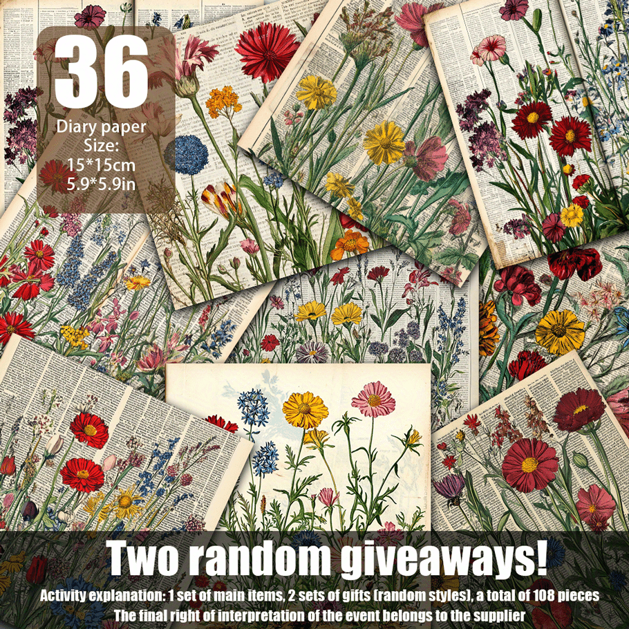 TEMU A Collection Of 108 Wildflowers, Vintage Newspapers, And Memories From Years Gone By, Perfect For Decorative Paper, Backgrounds, Handmade Journals, And