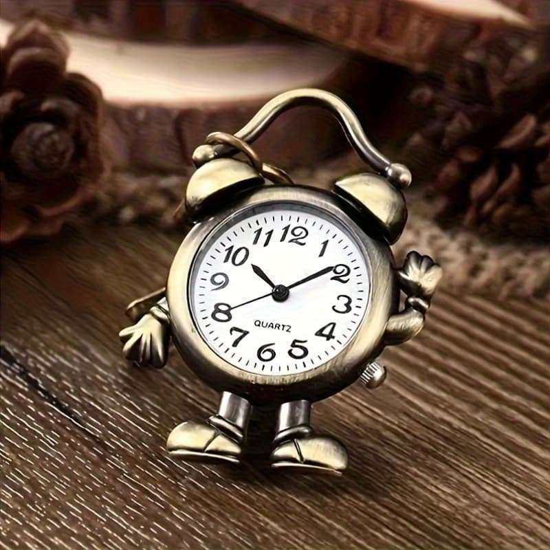 TEMU 1pc Cute Cartoon Humanoid Quartz Pocket Watch - Vintage Bronze Keychain Novelty , Arabic Dial Exquisite Cute Pendant Clock, Unique New Year, Christmas And Birthday Gift