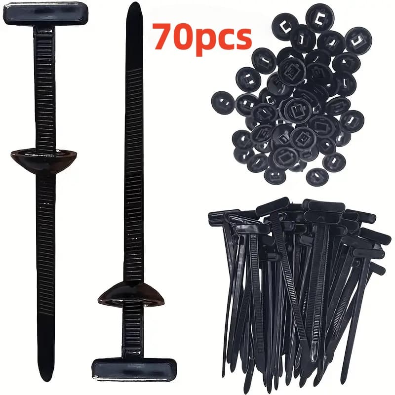 TEMU 70pcs Of Black Nylon Self-locking Tie Strap Buckles For , Car Repair, And Outdoor Work.