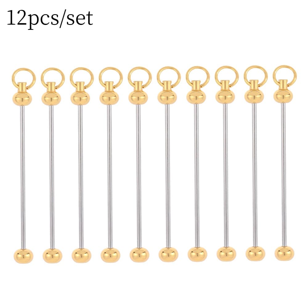 TEMU 12pcs/set Lovely Long Beadable Keychains Bars Bulk Blank Beaded Metal Keychain For Women Handcraft Fashion Christmas Gifts