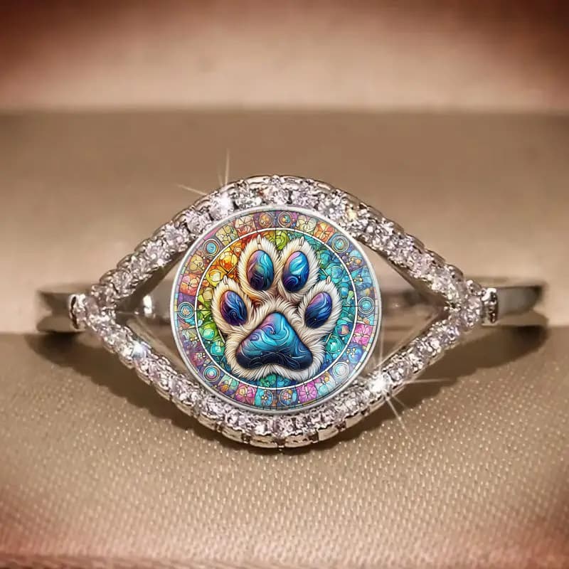 TEMU A Stained Glass Window-style Animal Paw Print Ring, A Beautifully Inspired Piece Of Jewellery To Wear On The Go, An Ideal Gift And Trendy , For Teenager