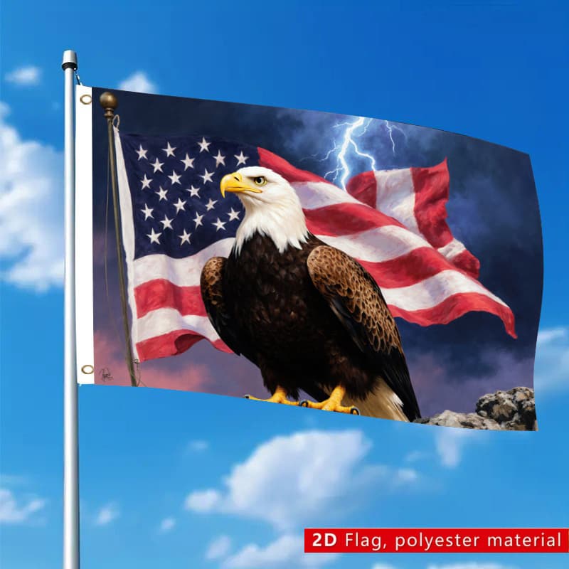 TEMU A Double-sided Measuring 60x90cm (2x3 Feet) Featuring A Bald Eagle Clutching A Surface With Flag Against A Sky, Suitable For , Outdoor Decor, And Wall Mounting