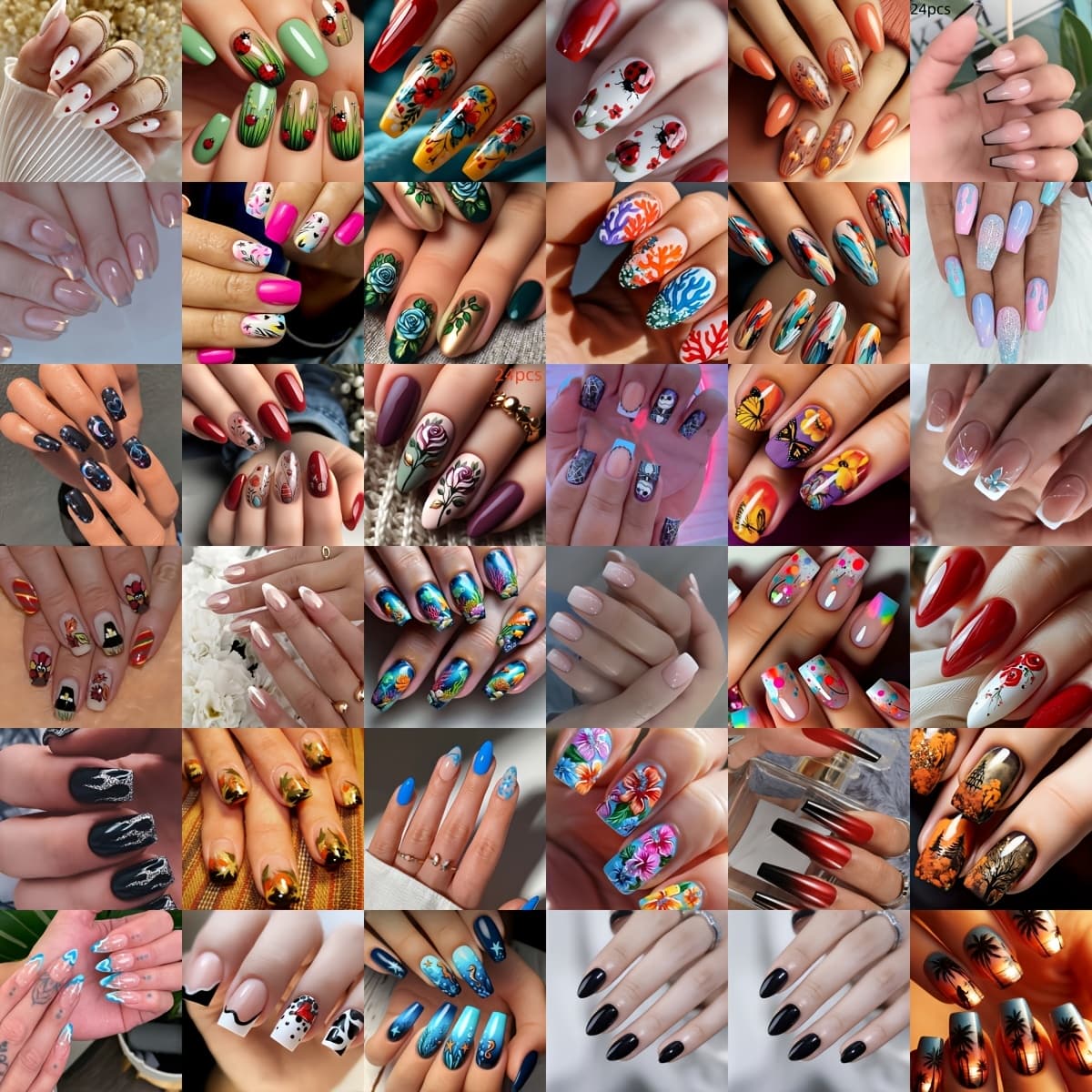TEMU 24pcs Valentine's Day Random Nail Set - Romantic And Vibrant Design, Short Square/ Medium Almond/ Long Trapezoidal Acrylic Nails