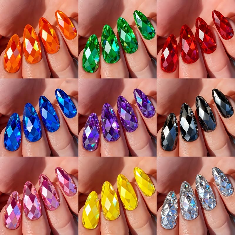 TEMU 216pcs Gothic Cyberpunk Press-on Nails | 3d Rhombus Electroplated Ultra-shiny Medium-long Almond Nails | Reusable Durable Fake Nails For Women | Ideal For Holiday Parties & Daily Use