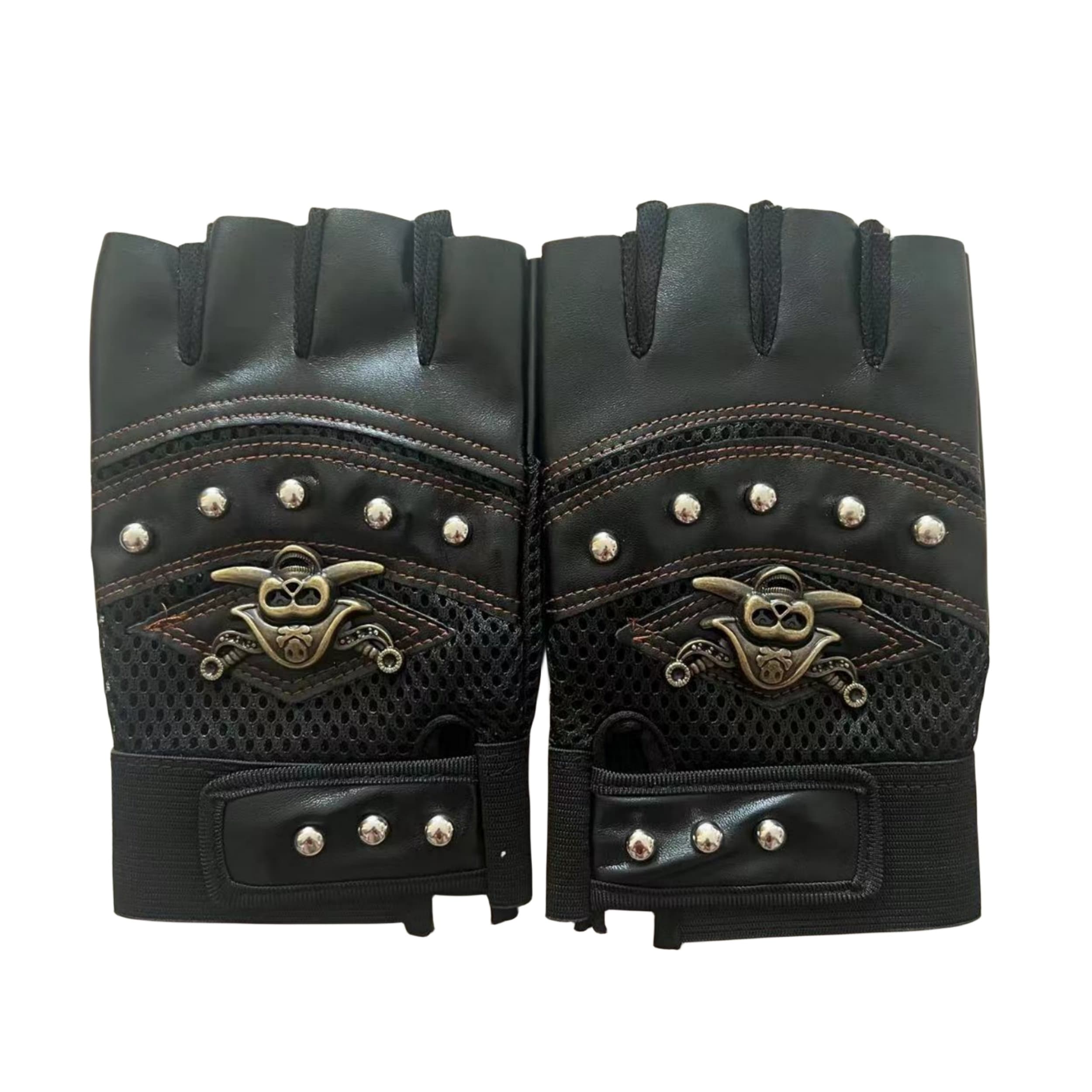 TEMU Half-finger Outdoor Sports Men's Gloves: Decorated With And Rivets, A Personality Pirate Image