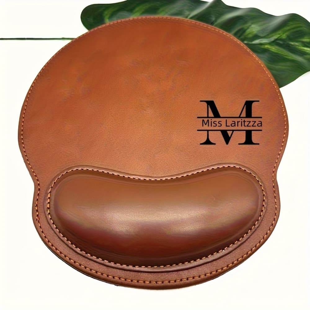 TEMU Custom Text Mouse Pad - Personalized Pu Leather With Name/letter, Office And Gaming Mousepad, Wrist Support, Promotional Gift For Valentine's Day, Christmas, Anniversary