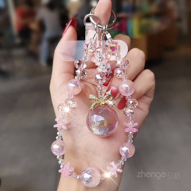 TEMU Crystal Ball Beaded Flower Mobile Phone Chain Ins Women's Exquisite High-end Hand-made Beaded Pendant Pendant Jewelry Wrist Short