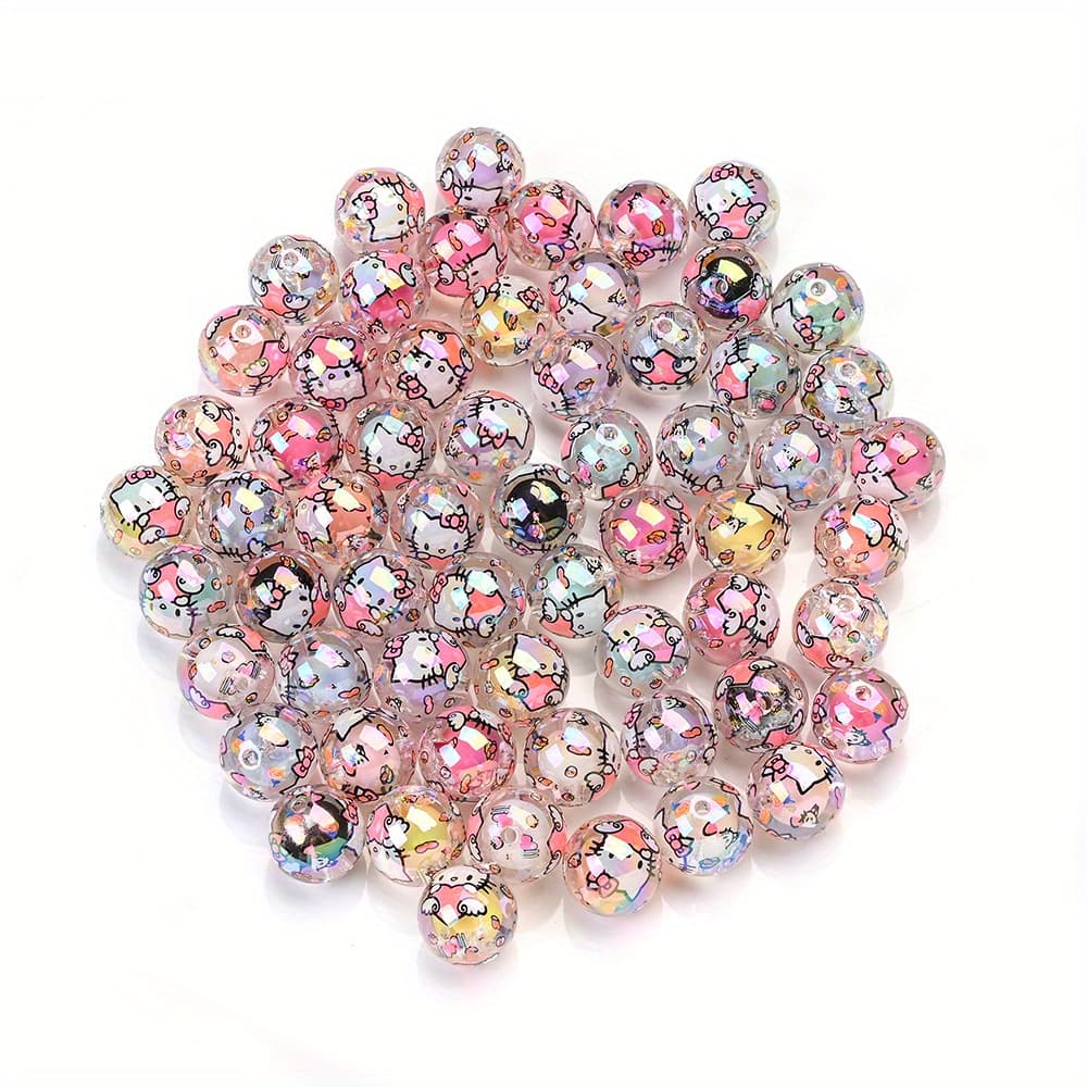 TEMU 10pcs Hello Kitty Acrylic Mixed Style Beads, Cute Character Jewelry And Accessory Making Materials, Suitable For Bracelet, Necklace, Pen Pendant Craft Beads And Random Color Mixing