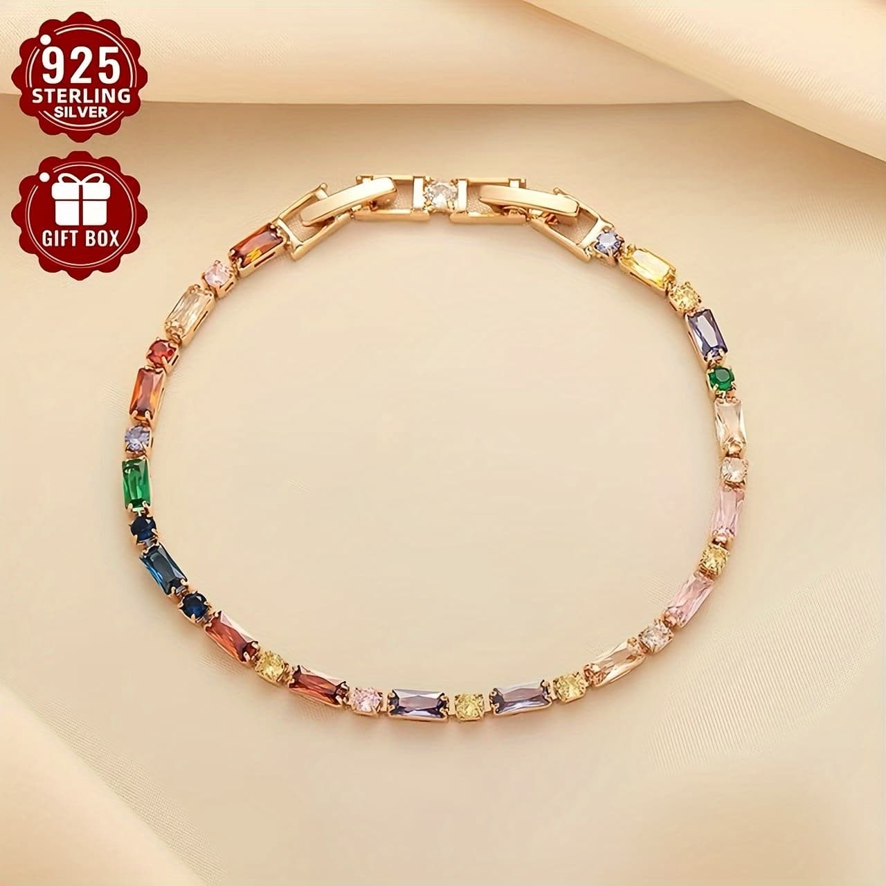 TEMU 1pc Colorful Contrast 5a Zirconia Bracelet S925 Silver Women's Design High-end Ins Fashion Versatile Bangle Jewelry