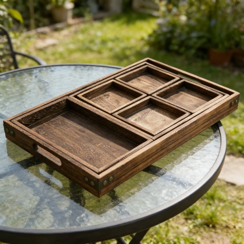 TEMU 7pcs Set With Handle Wooden Tray Breakfast Tray, And Banquet Finishing Tray Made Of