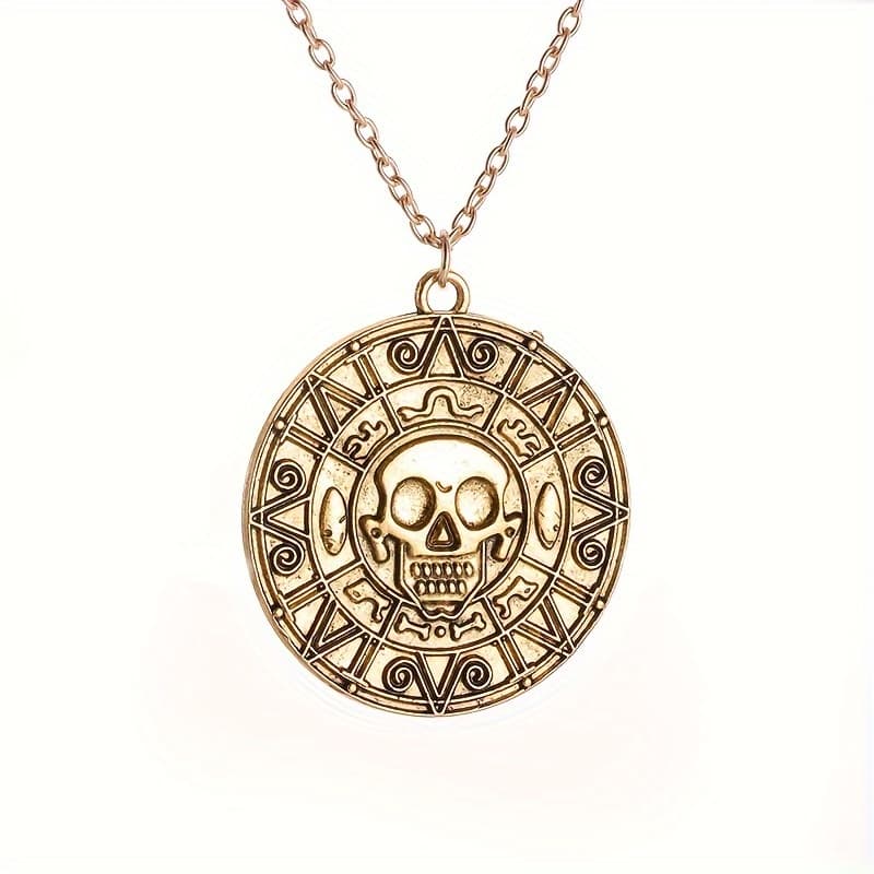 TEMU 1 Men's Fashionable Retro Skull Pirate Disc Pendant Necklace, Fashionable Gift