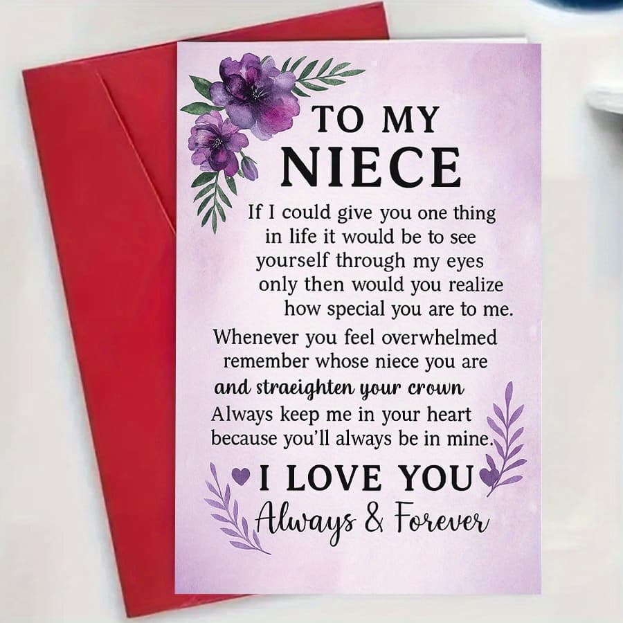TEMU 1pcto My Niece Inspirational Greeting Card With Perfect Gift From Aunt Or Uncle For Birthday Encouragement Support And Love And Forever Messageenvelope + Greeting Card