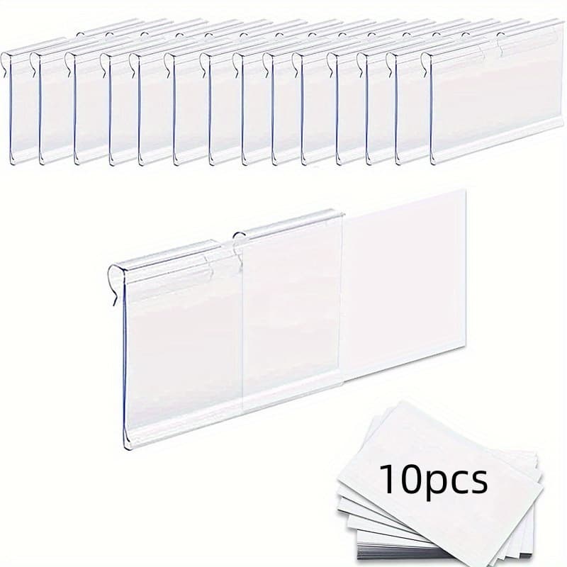 TEMU 10pcs Transparent Plastic Hanging Basket Label Clips - Durable Wire Shelf Price Tags For Storage Boxes, Product Logo Display Racks, And Retail Organization