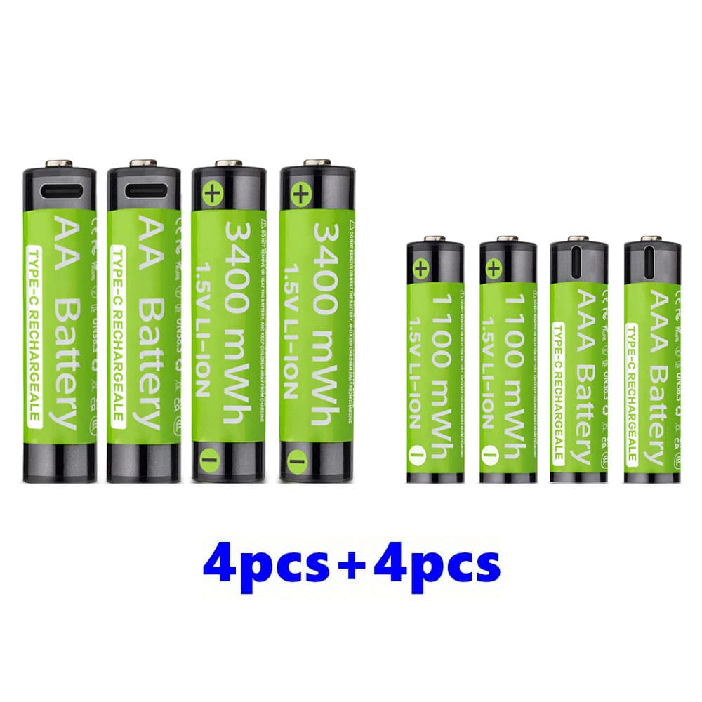 TEMU Aa++aaa 1.5v C Port Rechargeable Battery Set, 3400mwh++1100mwh Long-lasting Power For Toys, Clocks, Garden Landscaping Outdoor Solar Lights String Lights